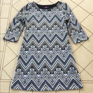 Girls Aztec Geometric Metallic 3/4 Sleeve Dress
